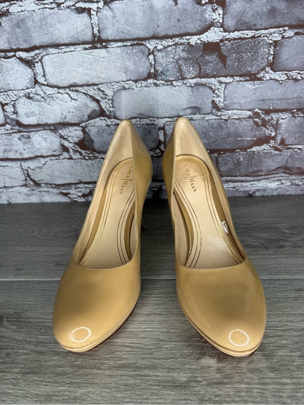 COLE HAAN Nude Patent Leather NIKEAIR Platform Heels Pumps Women Sz 9B US/39.5EU